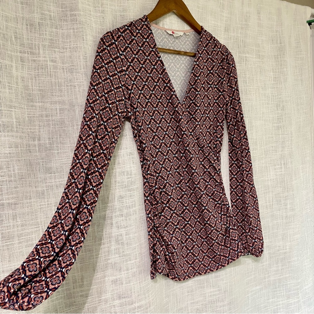Boden V Neck Cross Front Long Sleeve Blouse Pink Size 6 - Picture 3 of 8